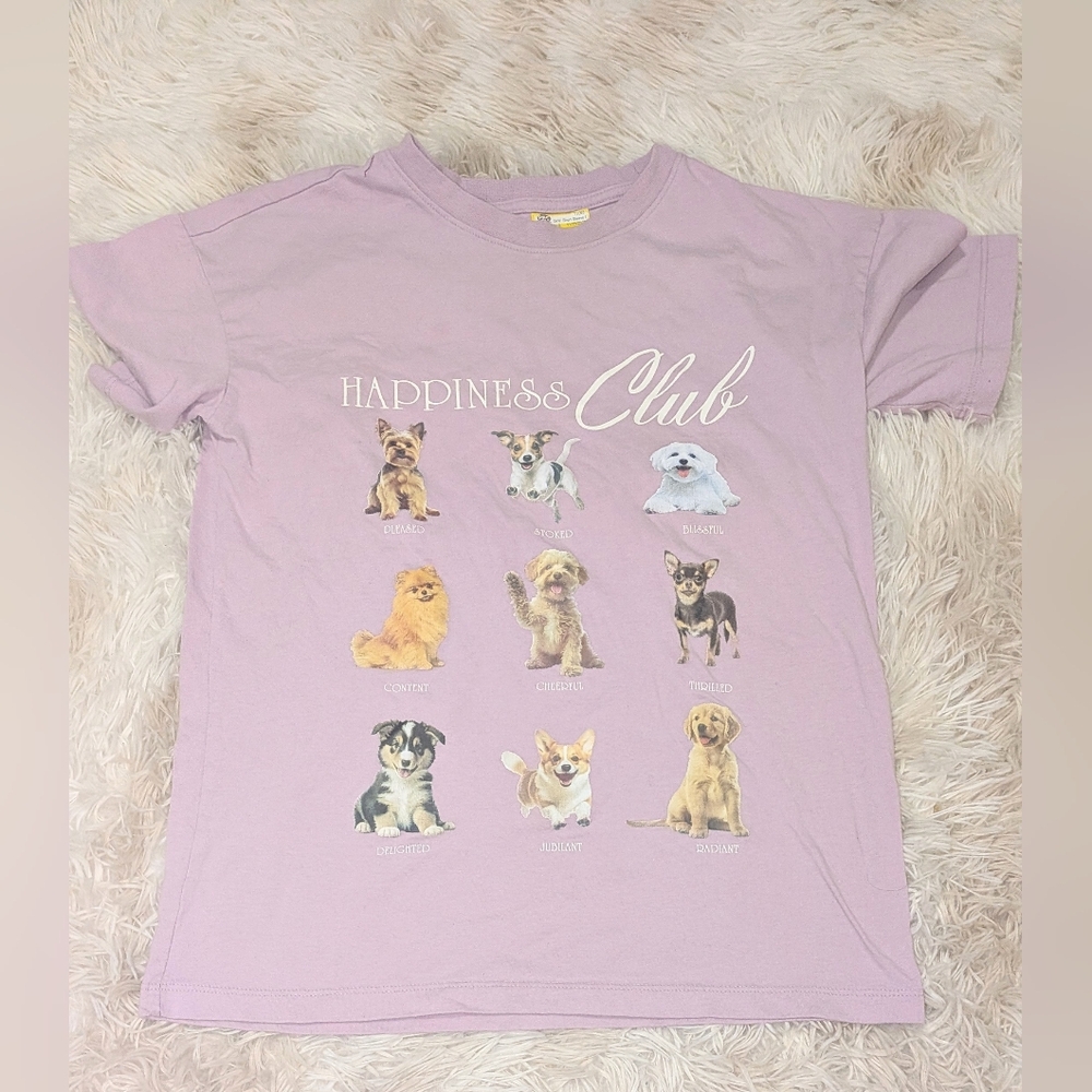 NWOT,"Happiness Club"Lilac, Short Sleeve Tee W/Doggies- Kids Size L 10/12